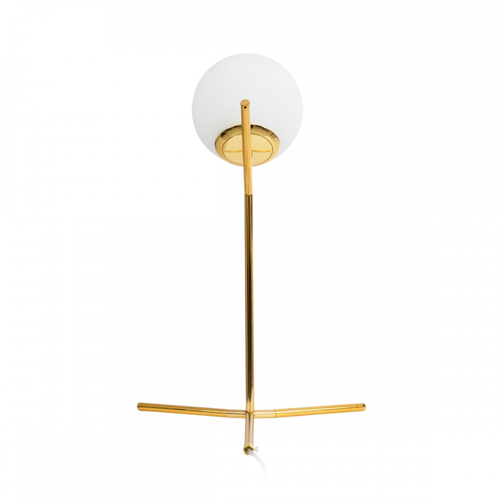 GloboStar® ELFIS GOLD 01551 Μοντέρνο Επιτραπέζιο Φωτιστικό Πορτατίφ Μονόφωτο 1 x E27 Χρυσό Μεταλλικό με Λευκό Γυαλί Μπάλα Φ15 x Υ53cm