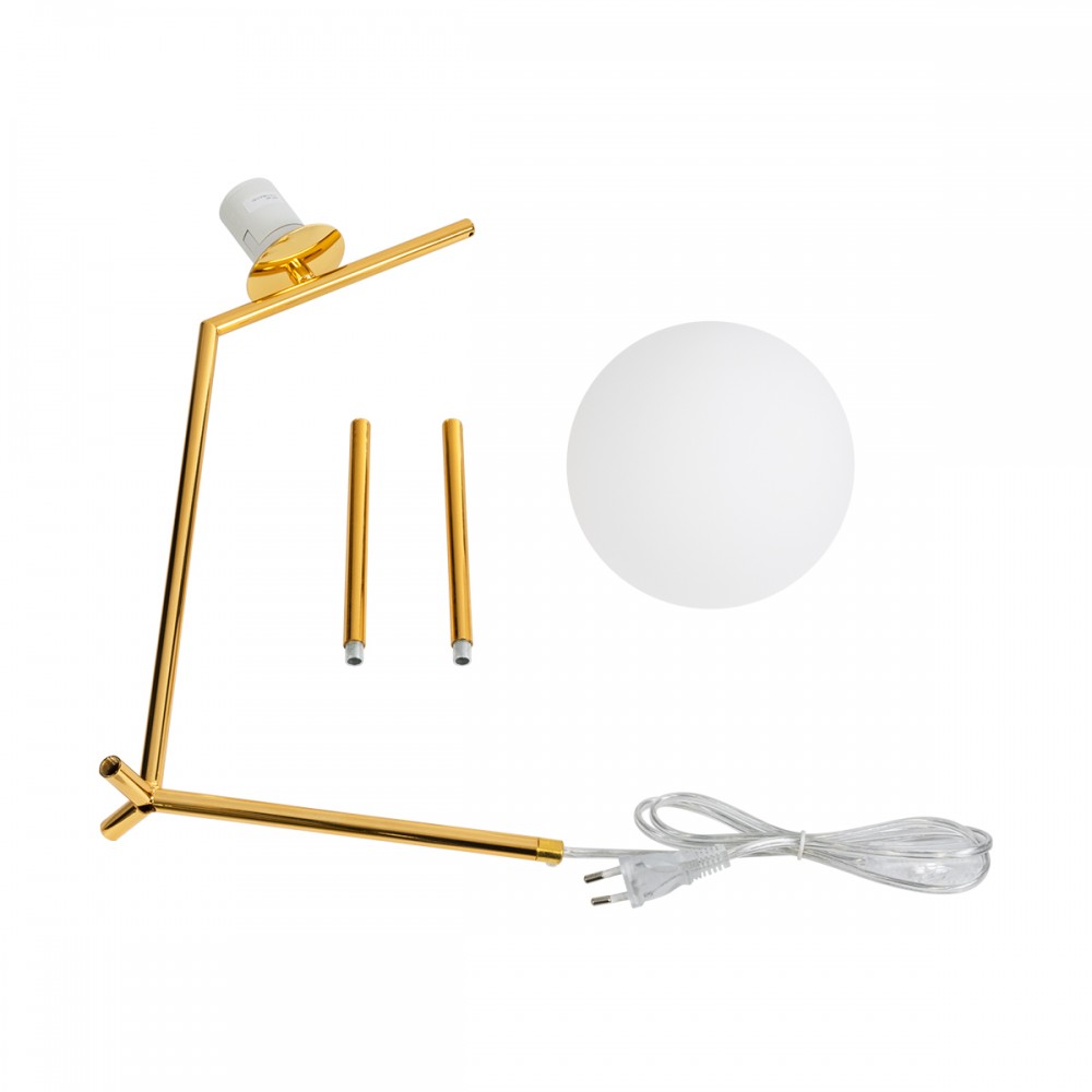 GloboStar® ELFIS GOLD 01551 Μοντέρνο Επιτραπέζιο Φωτιστικό Πορτατίφ Μονόφωτο 1 x E27 Χρυσό Μεταλλικό με Λευκό Γυαλί Μπάλα Φ15 x Υ53cm