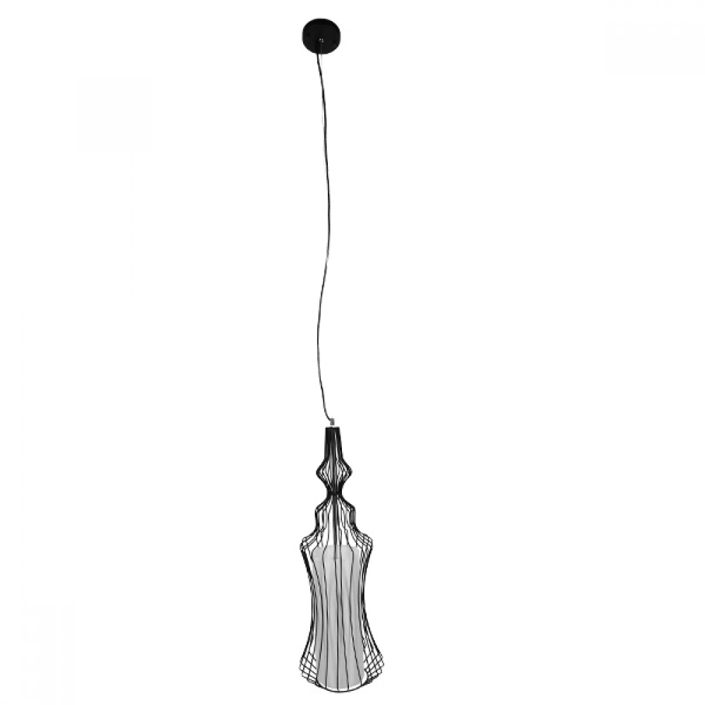 GloboStar® LILY 01559 Vintage Κρεμαστό Φωτιστικό Πλέγμα Μονόφωτο 1 x E27 IP20 Μαύρο Μέταλλο με Λευκό Ύφασμα - Μ25 x Π25 x Υ61cm
