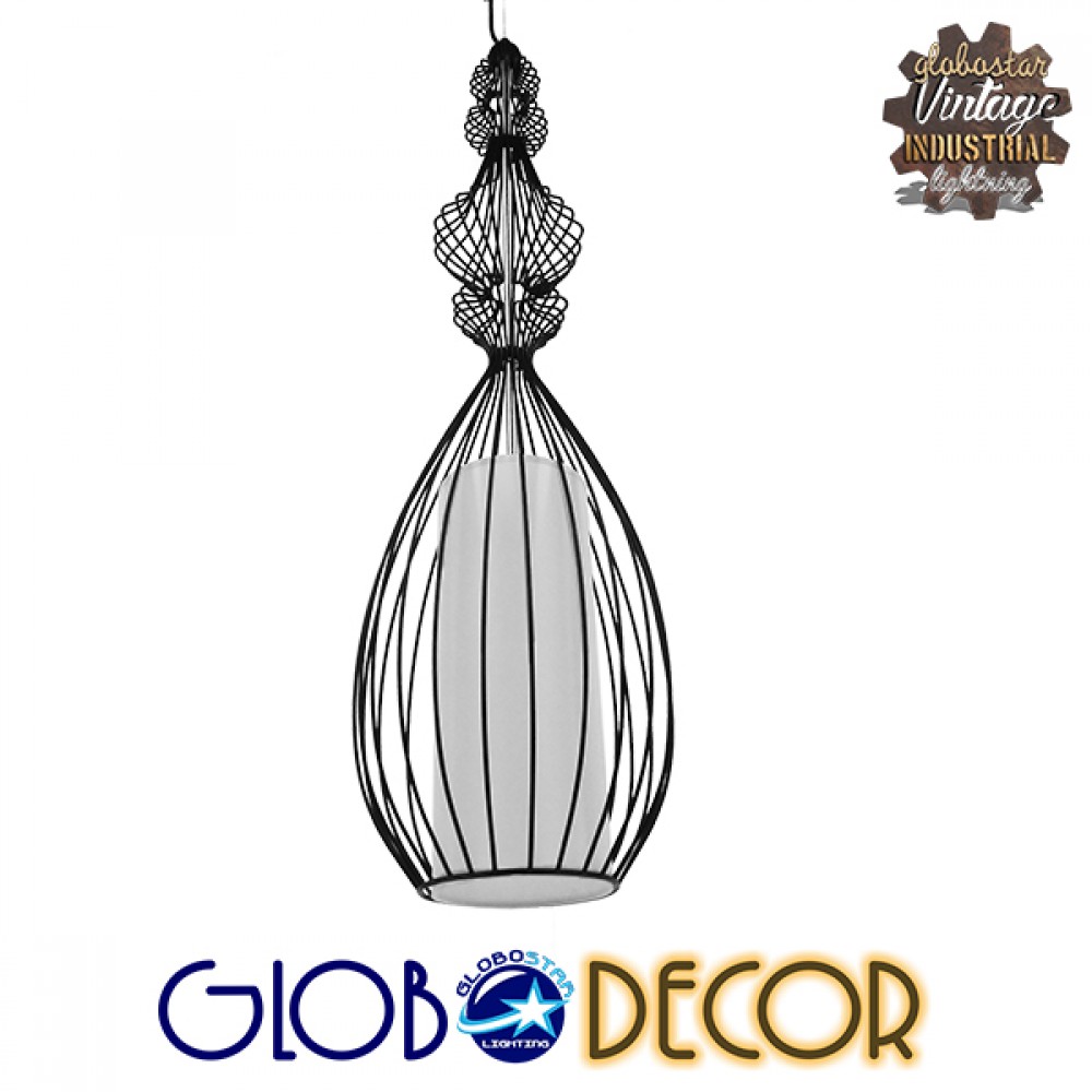 GLOBOSTAR® LILY 01561 Vintage Κρεμαστό Φωτιστικό Οροφής με Ντουί 1 x E27 AC 220-240V IP20 - Μαύρο & Λευκό - Μ90 x Π90 x Υ20cm