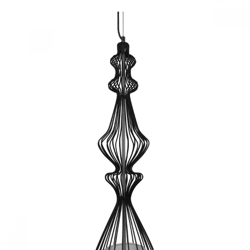 GloboStar® LILY 01561 Vintage Industrial Κρεμαστό Φωτιστικό Οροφής Μονόφωτο Μαύρο Μεταλλικό Πλέγμα και Υφασμάτινο Εσωτερικό Καπέλο Φ20 x Υ90cm