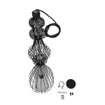 GloboStar® LILY 01561 Vintage Industrial Κρεμαστό Φωτιστικό Οροφής Μονόφωτο Μαύρο Μεταλλικό Πλέγμα και Υφασμάτινο Εσωτερικό Καπέλο Φ20 x Υ90cm