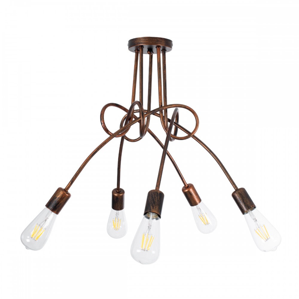 GloboStar® QUARZO 01564 Μοντέρνο Industrial Φωτιστικό Οροφής Πολύφωτο 5 x E27 Καφέ Σκουριά Μεταλλικό Πλέγμα Φ76 x Y38cm