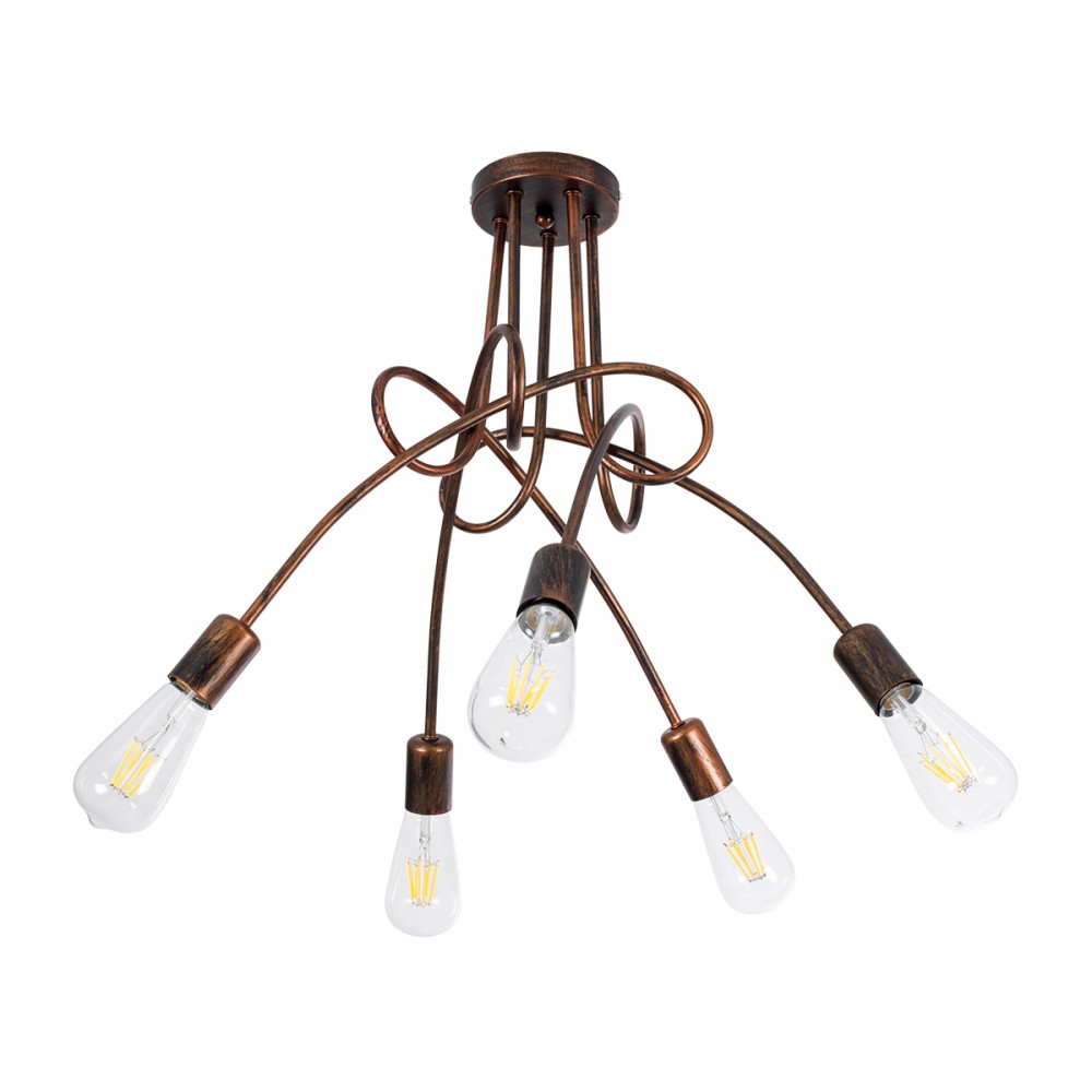GloboStar® QUARZO 01564 Μοντέρνο Industrial Φωτιστικό Οροφής Πολύφωτο 5 x E27 Καφέ Σκουριά Μεταλλικό Πλέγμα Φ76 x Y38cm