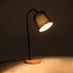 GloboStar® BARNABY 01573 Μοντέρνο Επιτραπέζιο Φωτιστικό Πορτατίφ Μονόφωτο 1 x E27 Μαύρο Μεταλλικό με Καπέλο και Ξύλινη Καφέ Βάση Καμπάνα Φ13 x Υ48cm