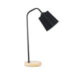 GloboStar® BARNABY 01573 Μοντέρνο Επιτραπέζιο Φωτιστικό Πορτατίφ Μονόφωτο 1 x E27 Μαύρο Μεταλλικό με Καπέλο και Ξύλινη Καφέ Βάση Καμπάνα Φ13 x Υ48cm