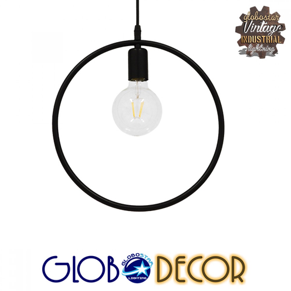 GLOBOSTAR® OMICRON 01578 Μοντέρνο Κρεμαστό Φωτιστικό Οροφής με Ντουί 1 x E27 AC 220-240V IP20 - Μαύρο - Μ33 x Π4 x Υ33cm