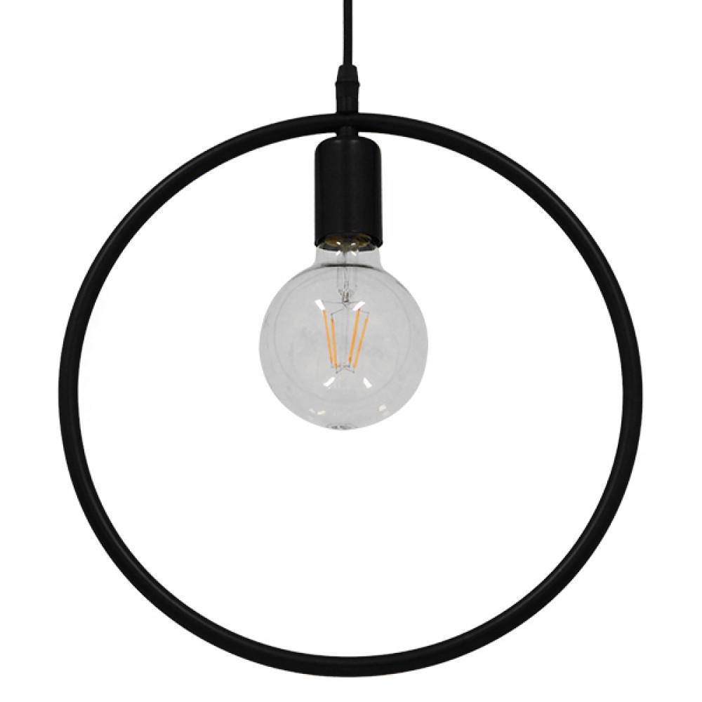 GloboStar® OMICRON 01578 Μοντέρνο Κρεμαστό Φωτιστικό Οροφής Μονόφωτο 1 x E27 Μαύρο Μεταλλικό Φ33 x Π4 x Υ33cm