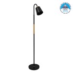 GloboStar® RIBBON 01585 Μοντέρνο Φωτιστικό Δαπέδου Μονόφωτο 1 x E27 Μαύρο Μεταλλικό Καμπάνα με Εφέ Ξύλου D13 x H164cm