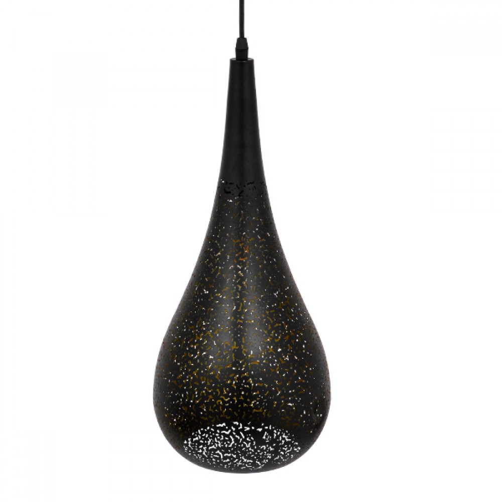 GloboStar® JANIS 01589 Μοντέρνο Κρεμαστό Φωτιστικό Οροφής Μονόφωτο 1 x E27 Μαύρο με Χρυσό Μεταλλικό Καμπάνα Φ20 x Υ46cm