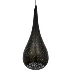 GloboStar® JANIS 01589 Μοντέρνο Κρεμαστό Φωτιστικό Οροφής Μονόφωτο 1 x E27 Μαύρο με Χρυσό Μεταλλικό Καμπάνα Φ20 x Υ46cm
