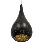 GloboStar® JANIS 01589 Μοντέρνο Κρεμαστό Φωτιστικό Οροφής Μονόφωτο 1 x E27 Μαύρο με Χρυσό Μεταλλικό Καμπάνα Φ20 x Υ46cm