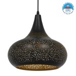 GloboStar® JANIS 01590 Μοντέρνο Κρεμαστό Φωτιστικό Οροφής Μονόφωτο 1 x E27 Μαύρο - Χρυσό Μεταλλικό Καμπάνα Φ30 x Υ30cm
