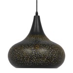 GloboStar® JANIS 01590 Μοντέρνο Κρεμαστό Φωτιστικό Οροφής Μονόφωτο 1 x E27 Μαύρο - Χρυσό Μεταλλικό Καμπάνα Φ30 x Υ30cm