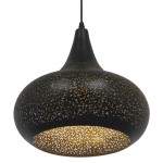 GloboStar® JANIS 01590 Μοντέρνο Κρεμαστό Φωτιστικό Οροφής Μονόφωτο 1 x E27 Μαύρο - Χρυσό Μεταλλικό Καμπάνα Φ30 x Υ30cm