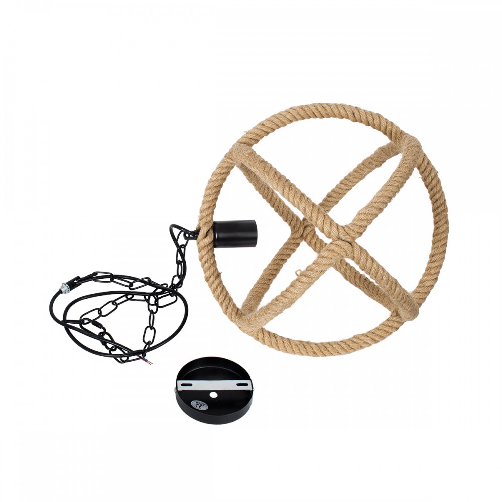 GloboStar® BALANCE 01596 Vintage Κρεμαστό Φωτιστικό Οροφής Μονόφωτο 1 x E27 Μπεζ Μεταλλικό με Σχοινί Φ35 x Υ36cm