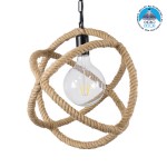 GloboStar® BALANCE 01596 Vintage Κρεμαστό Φωτιστικό Οροφής Μονόφωτο 1 x E27 Μπεζ Μεταλλικό με Σχοινί Φ35 x Υ36cm