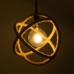 GloboStar® BALANCE 01596 Vintage Κρεμαστό Φωτιστικό Οροφής Μονόφωτο 1 x E27 Μπεζ Μεταλλικό με Σχοινί Φ35 x Υ36cm