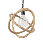 GloboStar® BALANCE 01596 Vintage Κρεμαστό Φωτιστικό Οροφής Μονόφωτο 1 x E27 Μπεζ Μεταλλικό με Σχοινί Φ35 x Υ36cm