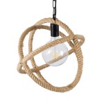 GloboStar® BALANCE 01596 Vintage Κρεμαστό Φωτιστικό Οροφής Μονόφωτο 1 x E27 Μπεζ Μεταλλικό με Σχοινί Φ35 x Υ36cm