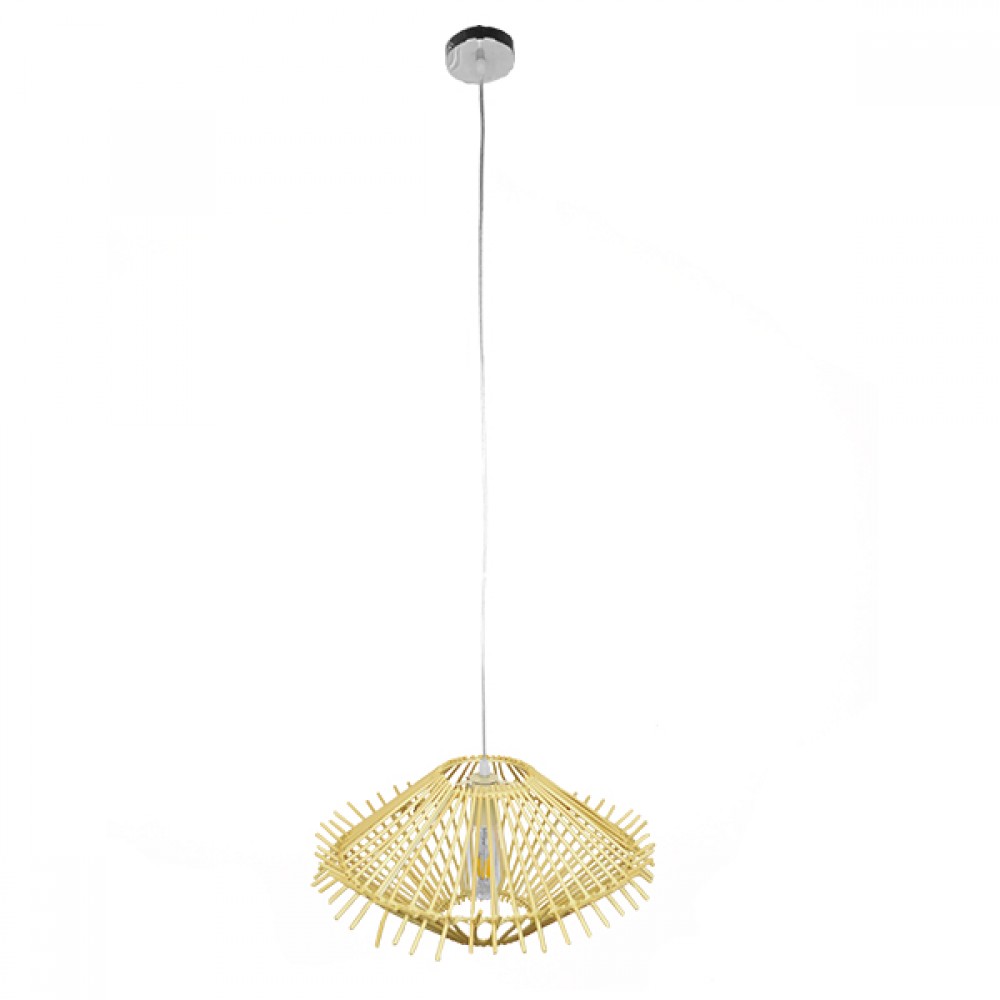 GloboStar® SASSO 01601 Boho Κρεμαστό Φωτιστικό Πλέγμα Μονόφωτο 1 x E27 IP20 Μπεζ Ξύλο - Μ50 x Π50 x Y23cm