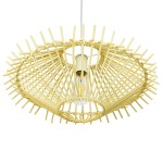 GloboStar® SASSO 01601 Vintage Κρεμαστό Φωτιστικό Οροφής Μονόφωτο 1 x E27 Μπεζ Ξύλινο Ψάθινο Μπαμπού Φ50 x Υ23cm