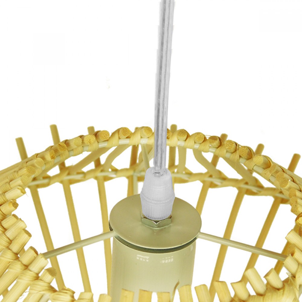 GloboStar® SASSO 01601 Vintage Κρεμαστό Φωτιστικό Οροφής Μονόφωτο 1 x E27 Μπεζ Ξύλινο Ψάθινο Μπαμπού Φ50 x Υ23cm