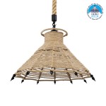 GloboStar® OZERO 01603 Vintage Κρεμαστό Φωτιστικό Οροφής Μονόφωτο 1 x E27 Μπεζ Καμπάνα με Σχοινί Φ41 x Υ28cm