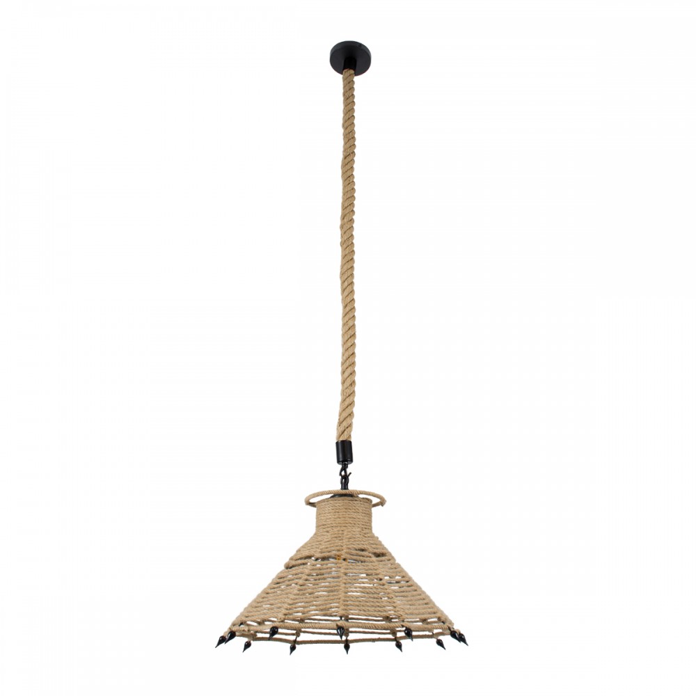 GloboStar® OZERO 01603 Vintage Κρεμαστό Φωτιστικό Οροφής Μονόφωτο 1 x E27 Μπεζ Καμπάνα με Σχοινί Φ41 x Υ28cm