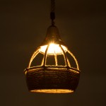 GloboStar® KUBRIC 01605 Vintage Κρεμαστό Φωτιστικό Οροφής Μονόφωτο 1 x E27 Μπεζ Καμπάνα με Σχοινί Φ30 x Υ40cm