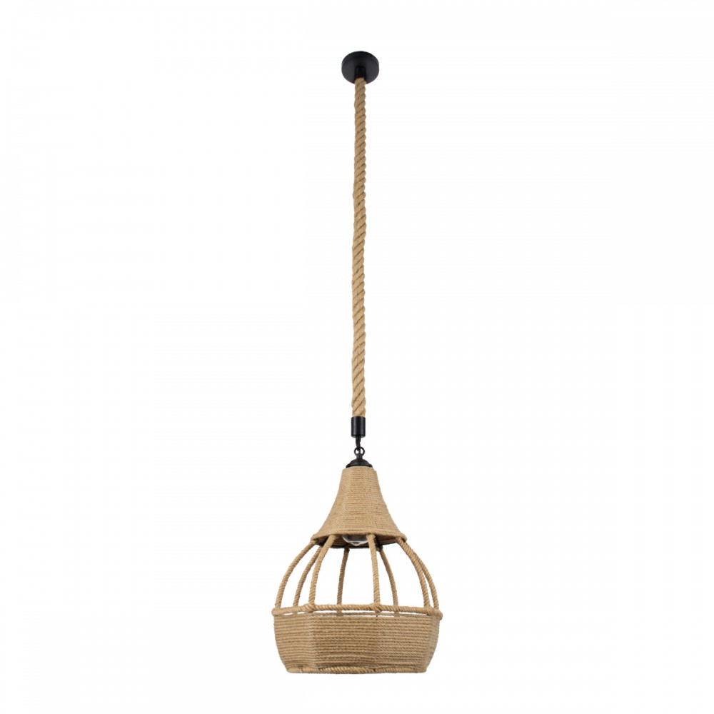 GloboStar® KUBRIC 01605 Vintage Κρεμαστό Φωτιστικό Οροφής Μονόφωτο 1 x E27 Μπεζ Καμπάνα με Σχοινί Φ30 x Υ40cm