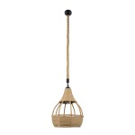 GloboStar® KUBRIC 01605 Vintage Κρεμαστό Φωτιστικό Οροφής Μονόφωτο 1 x E27 Μπεζ Καμπάνα με Σχοινί Φ30 x Υ40cm