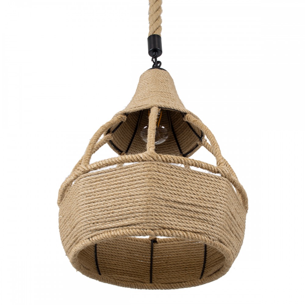 GloboStar® KUBRIC 01605 Vintage Κρεμαστό Φωτιστικό Οροφής Μονόφωτο 1 x E27 Μπεζ Καμπάνα με Σχοινί Φ30 x Υ40cm