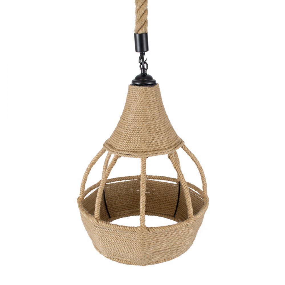 GloboStar® KUBRIC 01605 Vintage Κρεμαστό Φωτιστικό Οροφής Μονόφωτο 1 x E27 Μπεζ Καμπάνα με Σχοινί Φ30 x Υ40cm