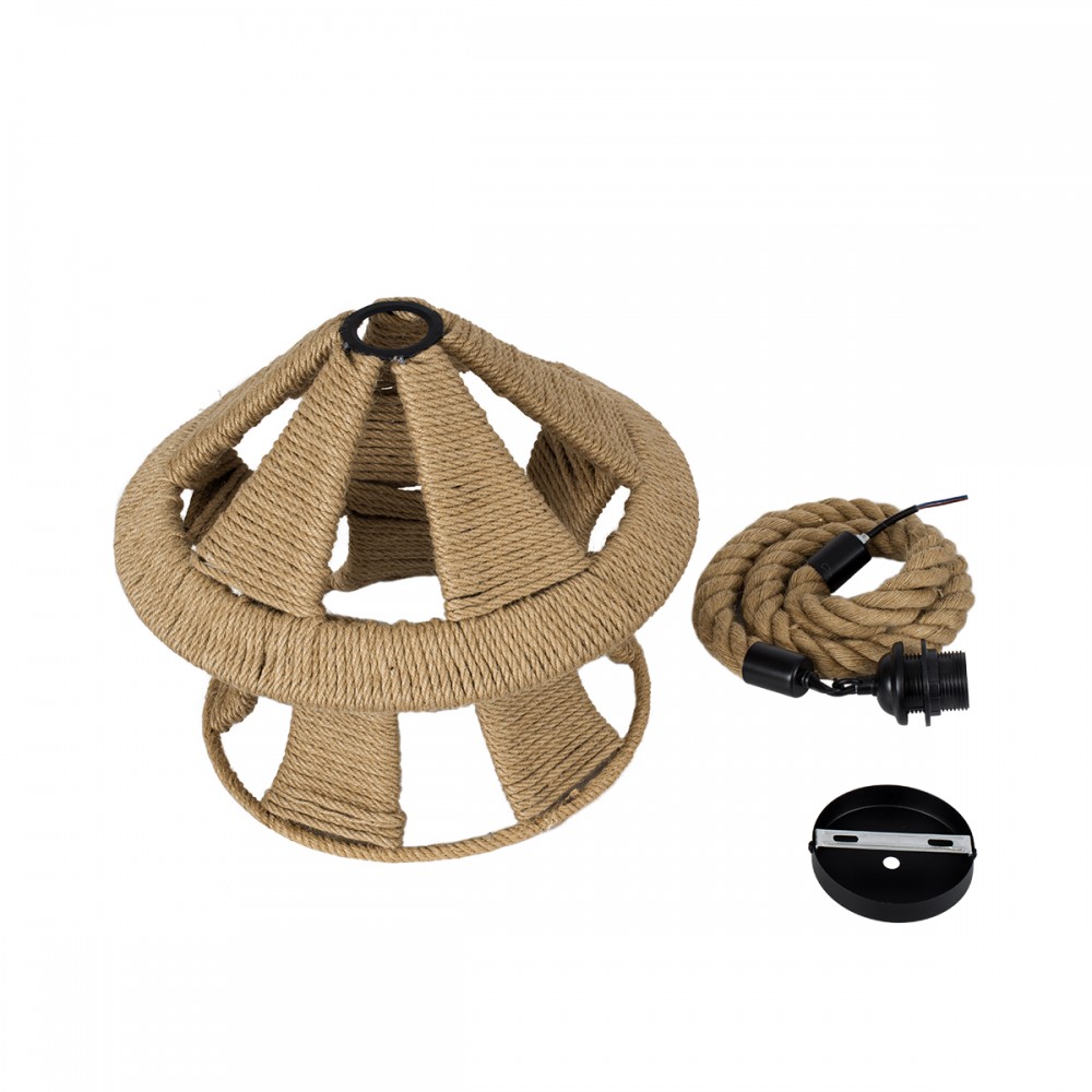 GloboStar® SOLITARIO 01606 Vintage Κρεμαστό Φωτιστικό Οροφής Μονόφωτο 1 x E27 Μπεζ Καμπάνα με Σχοινί Φ36 x Υ30cm