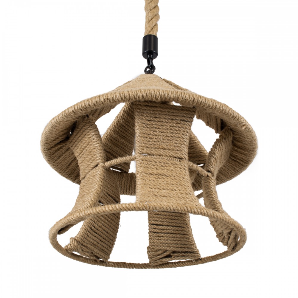 GloboStar® SOLITARIO 01606 Vintage Κρεμαστό Φωτιστικό Οροφής Μονόφωτο 1 x E27 Μπεζ Καμπάνα με Σχοινί Φ36 x Υ30cm