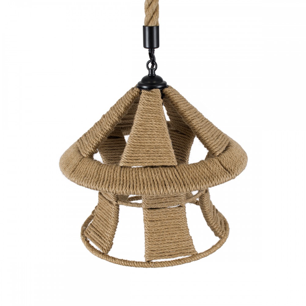 GloboStar® SOLITARIO 01606 Vintage Κρεμαστό Φωτιστικό Οροφής Μονόφωτο 1 x E27 Μπεζ Καμπάνα με Σχοινί Φ36 x Υ30cm