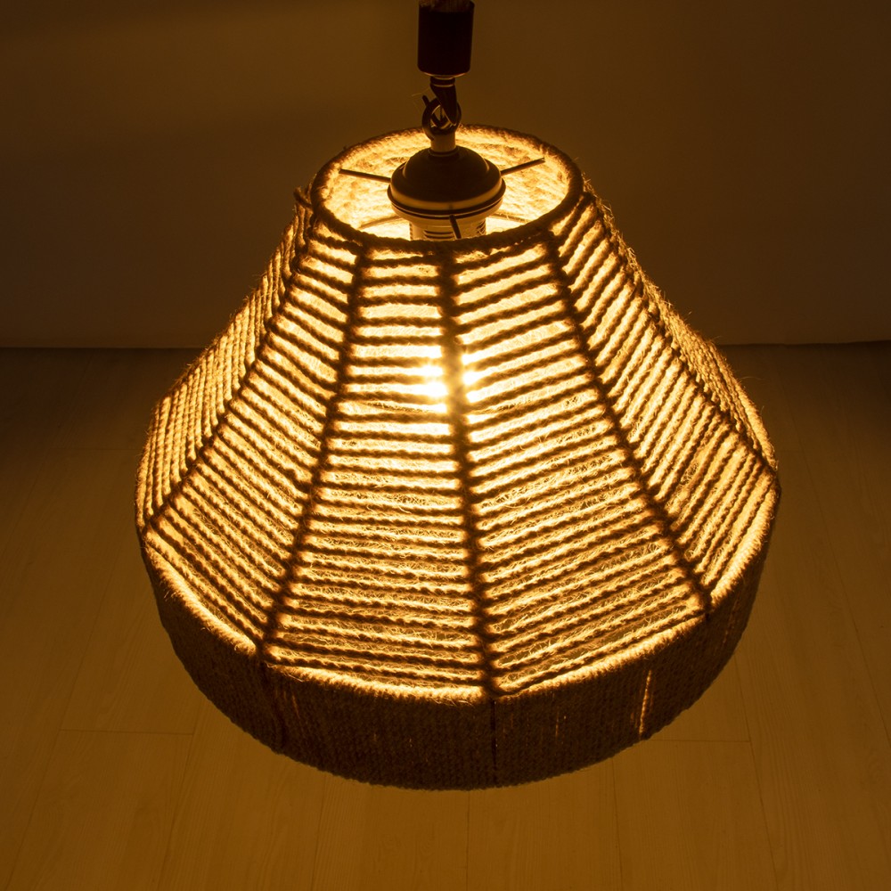 GloboStar® DOGMA 01609 Vintage Κρεμαστό Φωτιστικό Οροφής Μονόφωτο 1 x E27 Καμπάνα με Μπεζ Σχοινί Φ38 x Υ28cm