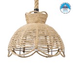 GloboStar® VENIER 01610 Vintage Κρεμαστό Φωτιστικό Οροφής Μονόφωτο 1 x E27 Πλέγμα με Μπεζ Σχοινί Φ35 x Υ26cm