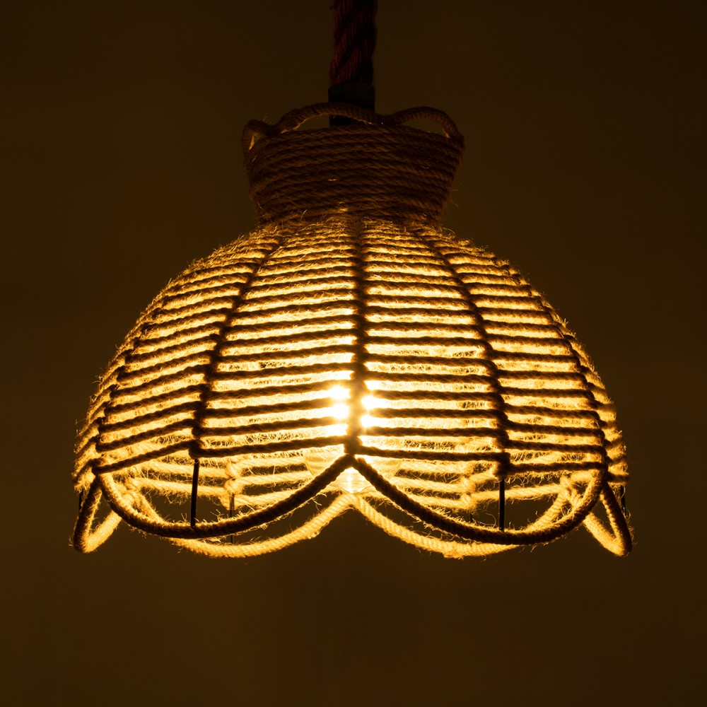 GloboStar® VENIER 01610 Vintage Κρεμαστό Φωτιστικό Οροφής Μονόφωτο 1 x E27 Πλέγμα με Μπεζ Σχοινί Φ35 x Υ26cm