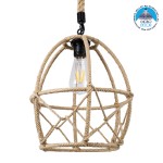 GloboStar® TELAN 01615 Vintage Κρεμαστό Φωτιστικό Οροφής Μονόφωτο 1 x E27 Πλέγμα με Μπεζ Σχοινί Φ30 x Υ38cm
