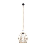 GloboStar® TELAN 01615 Vintage Κρεμαστό Φωτιστικό Οροφής Μονόφωτο 1 x E27 Πλέγμα με Μπεζ Σχοινί Φ30 x Υ38cm