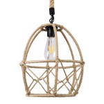 GloboStar® TELAN 01615 Vintage Κρεμαστό Φωτιστικό Οροφής Μονόφωτο 1 x E27 Πλέγμα με Μπεζ Σχοινί Φ30 x Υ38cm