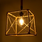GloboStar® POLISHED 01616 Vintage Κρεμαστό Φωτιστικό Οροφής Μονόφωτο 1 x E27 Πλέγμα με Μπεζ Σχοινί Μ30 x Π28 x Υ30cm