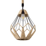 GloboStar® CONICAL 01617 Vintage Κρεμαστό Φωτιστικό Οροφής Μονόφωτο 1 x E27 Πλέγμα με Μπεζ Σχοινί Φ30 x Υ40cm