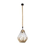 GloboStar® CONICAL 01617 Vintage Κρεμαστό Φωτιστικό Οροφής Μονόφωτο 1 x E27 Πλέγμα με Μπεζ Σχοινί Φ30 x Υ40cm