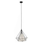 GloboStar® KAIRI 01618 Μοντέρνο Industrial Κρεμαστό Φωτιστικό Οροφής Μονόφωτο 1 x E27 Μαύρο με Άσπρο Ύφασμα Μεταλλικό Πλέγμα Φ38 x Υ39cm