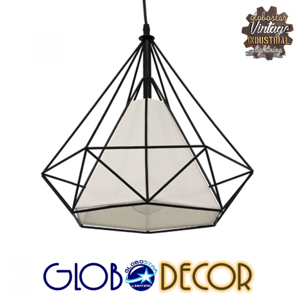 GLOBOSTAR® KAIRI 01618 Μοντέρνο Κρεμαστό Φωτιστικό Οροφής με Ντουί 1 x E27 AC 220-240V IP20 - Μαύρο & Λευκό - Μ38 x Π38 x Υ39cm