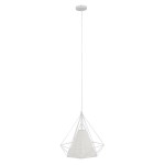 GloboStar® KAIRI 01619 Μοντέρνο Industrial Κρεμαστό Φωτιστικό Οροφής Μονόφωτο 1 x E27 Λευκό με Ύφασμα Μεταλλικό Πλέγμα Φ38 x Υ39cm