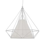 GloboStar® KAIRI 01619 Μοντέρνο Industrial Κρεμαστό Φωτιστικό Οροφής Μονόφωτο 1 x E27 Λευκό με Ύφασμα Μεταλλικό Πλέγμα Φ38 x Υ39cm
